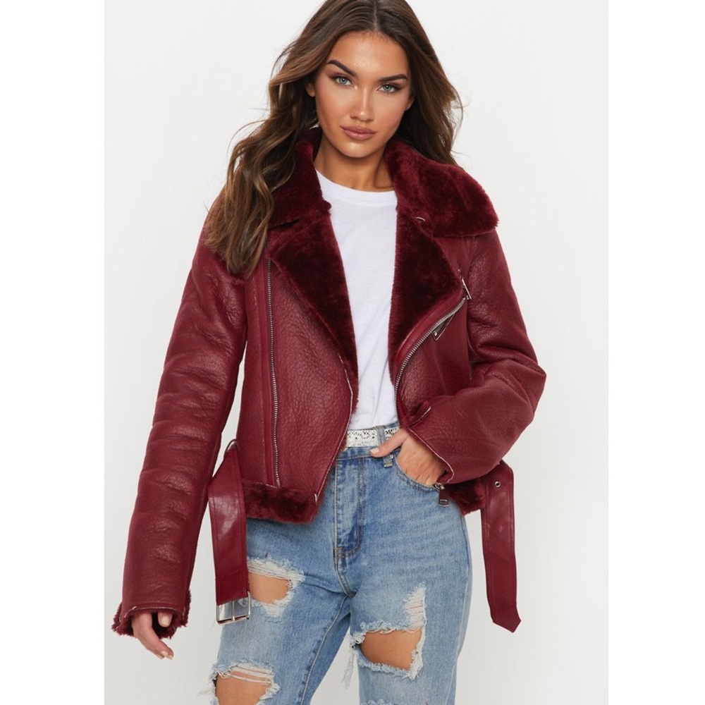 Burgundy Cropped PU Aviator